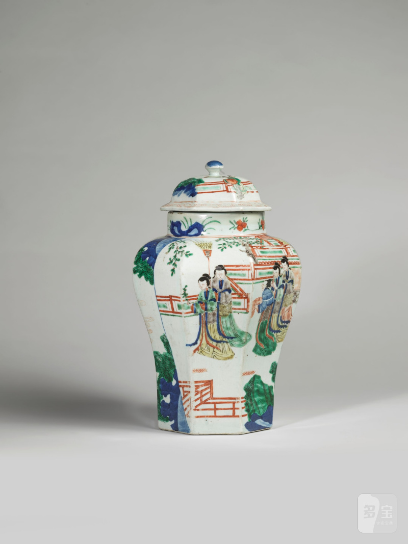 過渡期 十七世紀 五彩人物圖八方蓋罐一對 | PAIRE DE VASES BALUSTRE EN PORCELAINE WUCAI - 图9